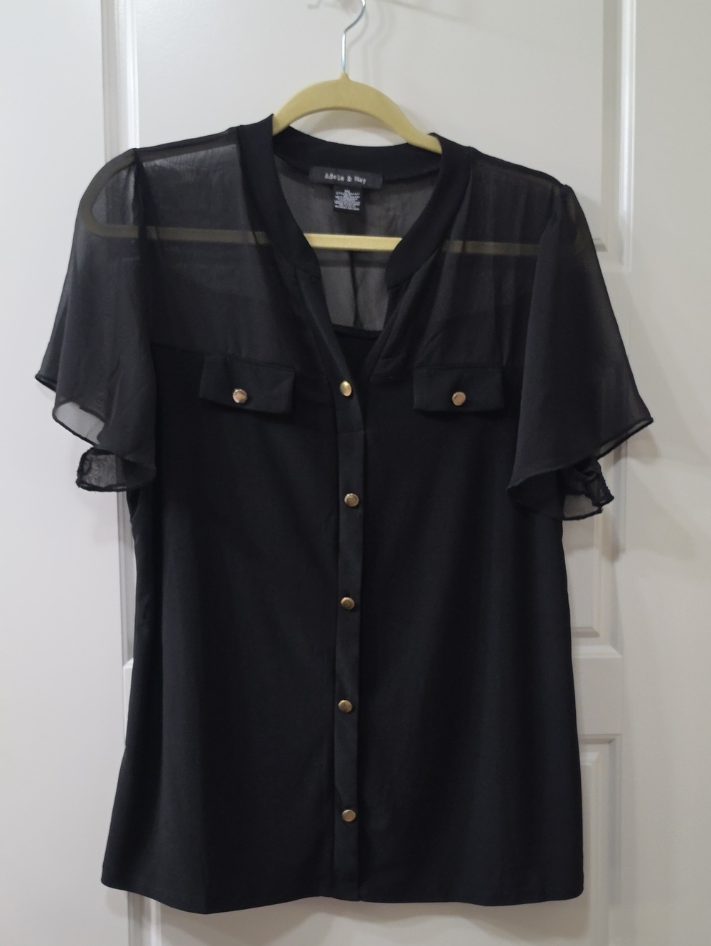 🖤 Adele & May Sheer Panel Button‑Front Blouse – Size XL 🖤